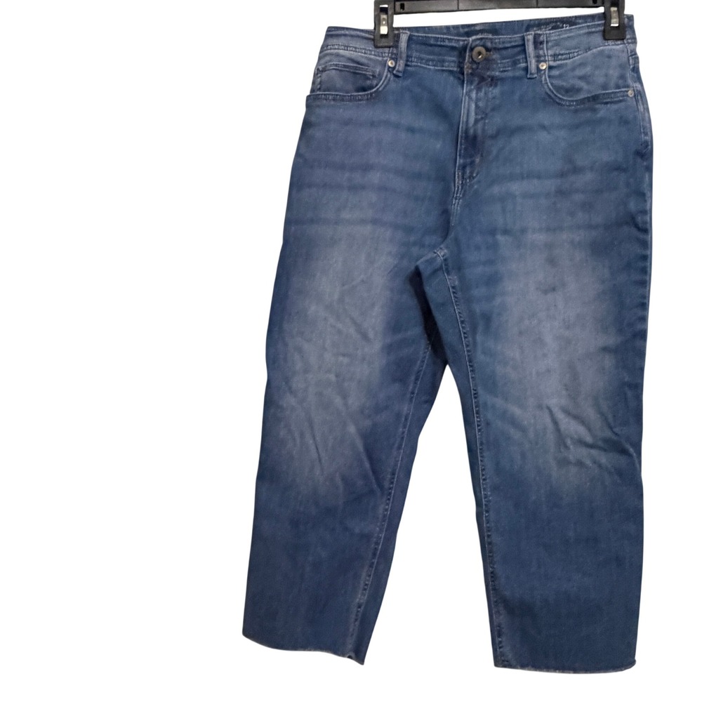 J. Jill Denim Curvy-Fit High-Rise Straight-Leg Crop Jeans Blue Frayed Hem 12P